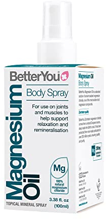 Spray d'huile pour le corps au magnésium BetterYou, source pure et naturelle de chlorure de magnésium, supplément de magnésium à vaporiser, 100 ml (600 pulvérisations)