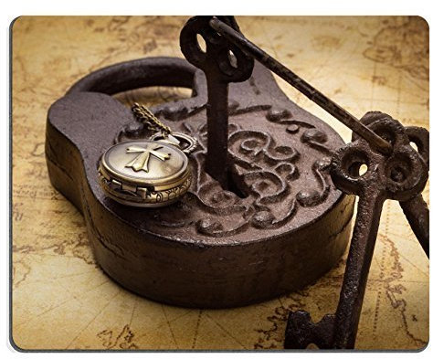 Mousepads Vintage old rusty padlock with keys and pocketwatch on ancient map still life IMAGE 36850294 by MSD Mat Customized Desktop Laptop Gaming Mouse Pad