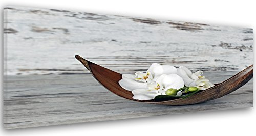 Feeby Impression Sur Toile Fleur Une Orchidée 150x60 cm 1 pièce Tableaux Tableau Mural Image Moderne Photo Décoration Murale Artistique Design Chambre Salon Cuisine Zen Rustique Blanc Brun