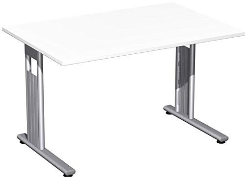 Gera Möbel C Fuß Flex Schreibtisch, Holzdekor, weiß/Silber, 120 x 80 x 72 cm