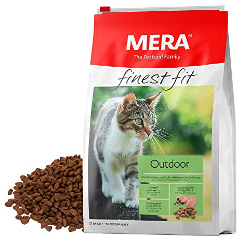 mera Finest fit Outdoor, Katzenfutter trocken für aktive Katzen, Trockenfutter aus frischem Geflügel und Reis, gesundes Futter für Freigänger, ohne Zucker (1,5 kg)