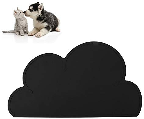 Smandy Silikon Futtermatten Wasserdicht rutschfest Tiernahrung Matte Wolke Form Platzdeckchen Napfunterlage für Katze und Hund, 46,8 x 22,8 cm(Schwarz)