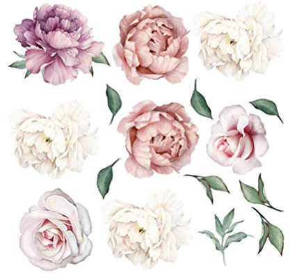 Garneck Pfingstrose Wandtattoo 23.62X11.81In Pvc Aufkleber Wasserdicht Wohnzimmer Schlafzimmer Dekoration Retro Aquarell Blumen Kombination