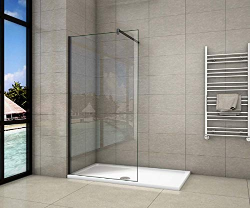 Parete Doccia Walk-In 70x200 cm con telaio nero opaco vetro temperato 8 mm easy clean con barra stabilizzatrice nero opaco Tagliabile: 90cm