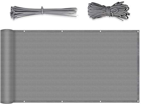 Sekey Balkon Sichtschutz Balkonabdeckung HDPE 220 g/m², 90x300cm, Leicht Transparent Wind- und UV-Schutz Wetterfest, mit Ösen, Nylon Kabelbinder und Kordel, Hellgrau
