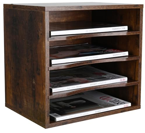 EasyPAG 4 Fächer Holz A4 Büro Schreibtisch Organizer Dokumentenhalter Aktenablage Zeitschriftenhalter Briefablage Papier Magazin Organisator,Braun