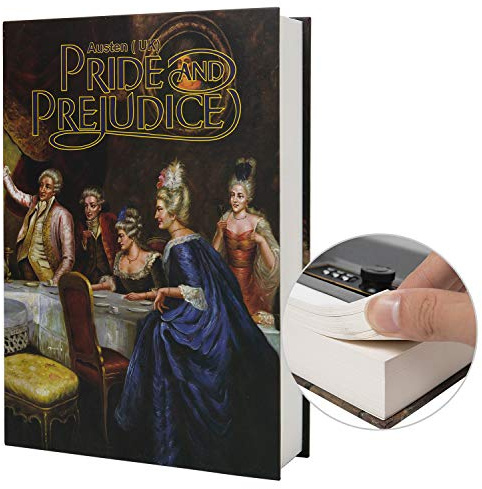 Real Paper Diversion Book Safe Storage Box, Dictionary Secret Safe with Code Lock/Key, flip Book Hidden Safe (M Combination, Pride and Prejudice)