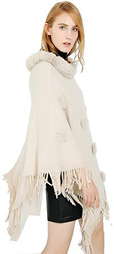 Pullover Aus Kaschmirimitat Aus Kaschmir mit Quastenponcho Cape Winter Warm Sweater Coat,White