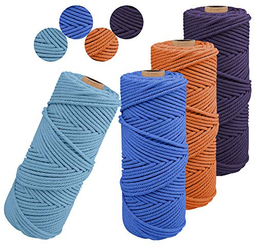 JeogYong 4 Stück Makramee Garn 2mm x 100m Naturliches Baumwollegarn Makramee-Schnur Strick Baumwolle Kordel Baumwollkordel für DIY Handwerk Basteln Stricken Wandbehang Blumenampel Pflanze (4 Farbe D)