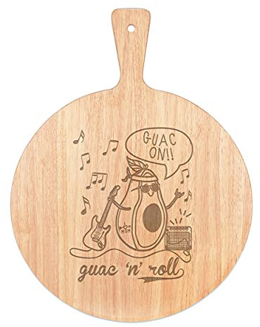 Guac n Roll Avocado Pizza Board Paddle Serving Tray Handle Round Wooden 45x34cm