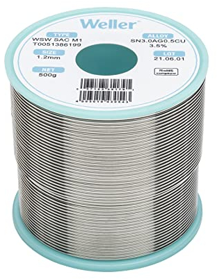 Weller WSW SAC M1 (T0051386199) Bleifreier Lötdraht, Ø 1,2 mm, Legierung Sn96.5Ag3Cu0.5, Flussmittelgehalt 3,5%, 500 g