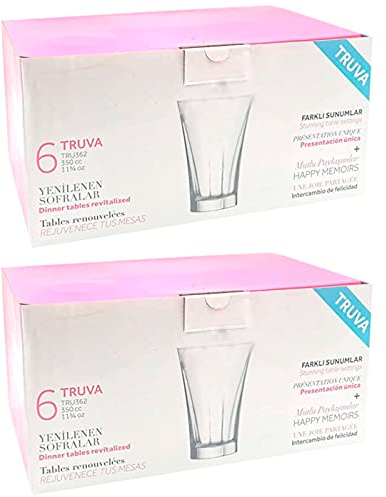 Acan Tradineur - Pack de 2 Cajas de 6 Vasos Modelo Truva - 35 cl - Fabricado en Vidrio Resistente - Apto para lavavajillas - 12 Uds Totales