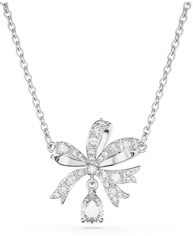 Swarovski Volta Collana Pendente, Piccolo, con Motivo a Fiocco, Cristalli e Zirconia Swarovski, Placcata in Tonalità Rodio, Bianco