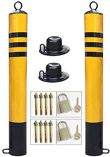 Oiyekntd 2PCS -Parkbarriere, reflektierende Parkstätten mit Kette und Schloss, verzinkter Stahlsicherheitsauffahrtsstab einfach Installation,76×650mm