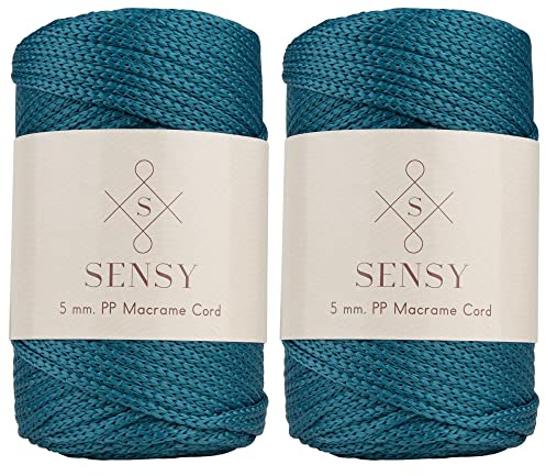 Sensy, Cordoncino in poliestere da 5 mm, 95 metri, 100% polipropilene, per macramè, 5 mm, per borse all'uncinetto, macramè, filo all'uncinetto, regalo per maglieria (Pavone)
