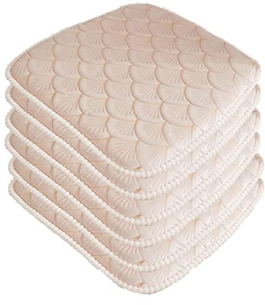 ZIBENE Stuhlkissen Esszimmer Binden, Sitzkissen Gartenstuhl 6 StüCk, Sitzpolster Stuhl 45x45 mit BäNdern und Rutschfester Boden, Samt Stuhlauflagen KüChenstuhl Landhaus Halbrund 6er Set Beige