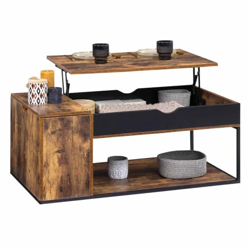 IDMarket - Table Basse Plateau relevable Chicago Coffre Effet Vieilli