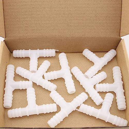 WELWIK 10pcs Plastic Hose Barb 3/8 Barbed T Shaped Tee Type 3 Way Pipe Fittings Tube Adapter Connector (White)