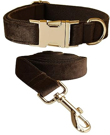 Hundehalsband und Leine aus weichem Samt mit robuster Metallschnalle, verstellbare, langlebige Haustierhalsbänder mit Hundeleine für kleine, mittelgroße und große Hunde, bequem und einfach zu