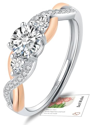YOEE 925 Sterling Silver/Rose Gold/Gold Plated Engagement Ring for Women, Adjustable Wedding Eternity Promise Infinity Thumb Ring with Cubic Zirconia Anniversary Valentines Jewellery Gifts with Box