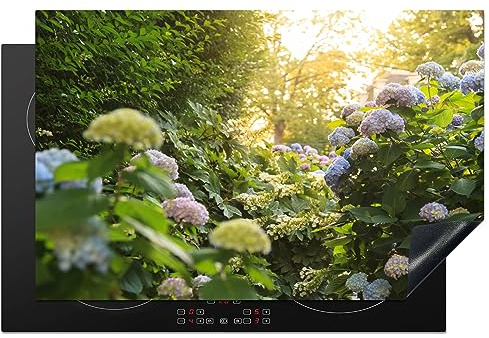 Protège-plaque à induction - Plaque Protection Vitrocéramique Induction - Vinyl - Hortensias jaunes dans le jardin - 81x52 cm - Couvre Plaque de Cuisson - Accessoires de Cuisine