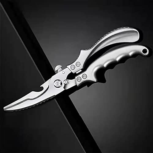 Kitchen Scissors, Chicken Scissors Bone Kitchen Shears,Duck Fish Cutter 4Cr Stainless Steel Fish Scissors Scale Clean Cook Scissors (Color : Silver)