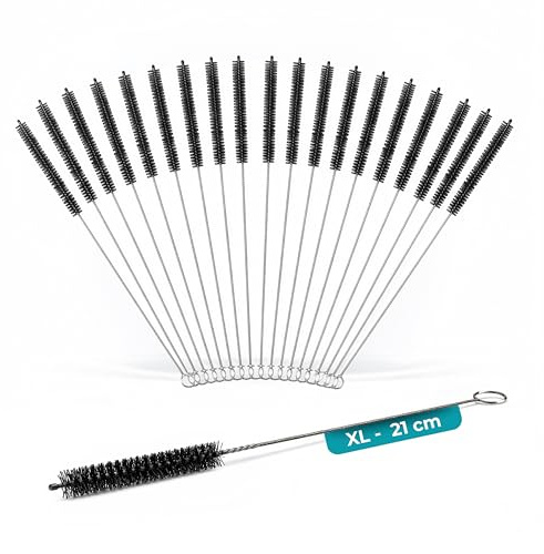 fancility® 20 x Reinigungsbürste für Kaffeevollautomat u.a. für DeLonghi (9 mm Ø 21 cm lang) - Strohhalm-Reinigungsbürste dünn & flexibel als Milchschlauchbürste - Bürste & Flaschen-Bürste (Set)