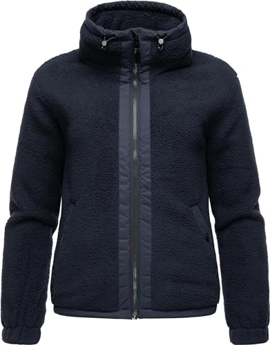 Ragwear Damen Fleecejacke Kurze Teddyfleece-Jacke warm mit Kapuze Nordicka Navy24 Gr. L