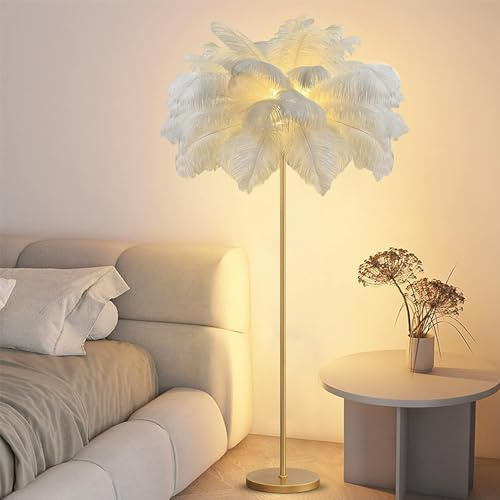 MZBDYYF Lampadaire à plumes, Lampadaire en plumes d'autruche naturelles avec finition dorée, Lampadaires d'ambiance modernes pour salon, décoration d'intérieur