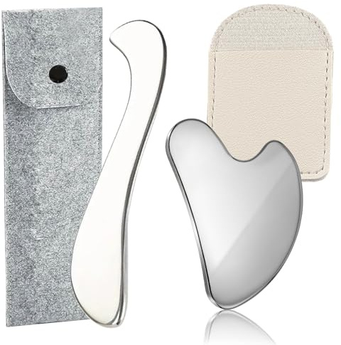 LFCFBH 2PCS Guasha Tool Face, Stainless Steel Gua Sha, Muscle Scraper for Myofascial Release, Soft Tissue Massage