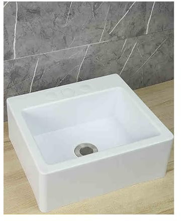 XRB2050 Bianco Lavandino a Muro in Resina, 33.5x29x13cm/13x11.4x5inch Moderno Lavandino Bagno Quadrata Sospeso Salvaspazio per Piccolo Guardaroba Bagno Wc Degli Ospiti 75cm Conduttura Fognaria