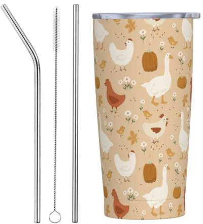 VOSERY Botella de agua de 20 onzas con tapa y popote, vaso aislado de acero inoxidable para otoño y Acción de Gracias, taza de café de viaje, vaso personalizado