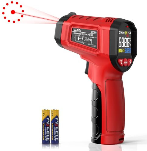 Infrared Thermometer Gun,SQECH Laser Thermometer Gun -58℉～1112℉(-50℃～600℃),Non-Contact Temperature Gun with Adjustable Emissivity&Color Backlight for Cooking, Pizza Oven,BBQ,Fridge,Engine,HVAC(Red)