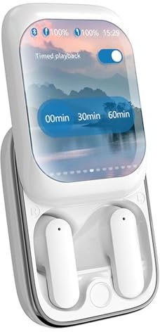 Auriculares inalámbricos con pantalla – Auriculares inteligentes con cancelación de ruido con pantalla táctil a todo color | Auriculares Bluetooth intrauditivos con funda deslizante, smartphones