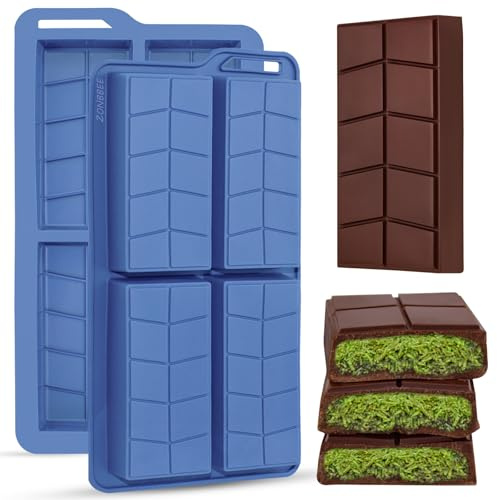 ZONBBEE Moule Silicone Tablette de Chocolat Dubai Forme Carrée,Moule Barre Pepites De Chocolats Démoulage Facile Grand Pour Protéiné Barre Dragées les chocolats et les bonbons(2 Pièces)