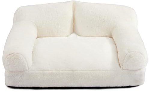 Hollypet Katzenbett Kleines Hundebett, Flauschiges Plüsch Katzensofa für Katzen und Welpen, Weiches Schlafsofa für Haustiere Atmungsaktives Haustierbett, Beige