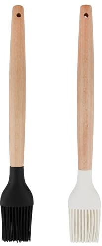 Pincel de cocina de silicona con mango de bambú, 2 pinceles de silicona, para usos de cocina versátiles, fácil limpieza
