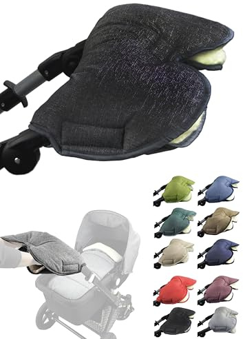 Muff handske [Handvärmare för barnvagn] handmuff buggy med lammull vattentät vindtät universalstorlek för barnvagn, buggy, hjulsläp (melerad svart)