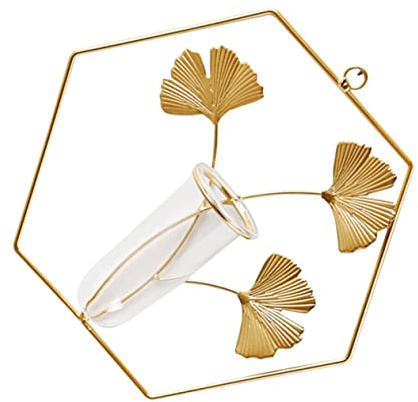BESPORTBLE Wall Hanging Hydroponics Plant Vase Hexagonal Decorative Flower Pot for Indoor Living Room, Gold Finish Vertical Planter for Home Wall Adornment and Plant Propagation