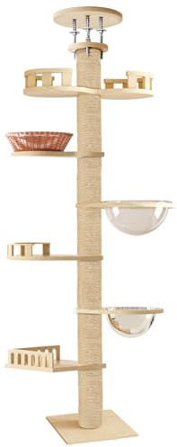 Kratzbaum Deckenhoch 295-315 cm, Höhenverstellbarer Katzenbaum, Großer Kratzbaum für Hauskatzen, Mehrere Etagen, Plattformen, Beobachtungsturm, Kratzenbaum, Katzenzubehör für Katzen (1 Satz)