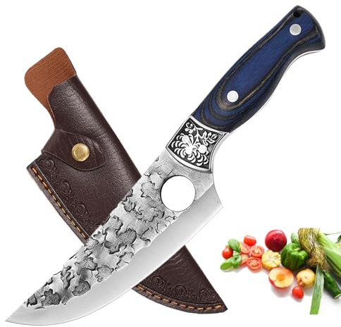 Doklasu Chef Knife 6 inch Japanese Style Boning Knife Hand Forged Kitchen Knives Full Tang High Carbon Steel 5Cr15MoV Cooking Knife with Blue Coloured Wooden Handle and Sheath