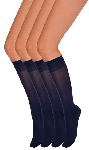 Annes styling Confezione da 4 Calzini Alti Fino Al Ginocchio Da Donna - Elastici Resistenti E Comodi - Calzini Morbidi Versatili Aderenti Resistenti Eleganti - Made In Italy - Blu Taglia unica