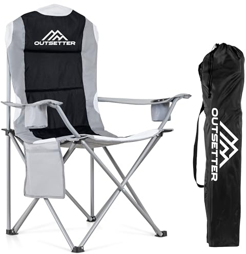 Camping Chair,Premium Padded Folding Camping , Outdoor Seats with High Back & Cup Holder & Side Pockets,Waterproof Chair 120kg Weight Capacity for Garden Picnic Beach Directors(Black)