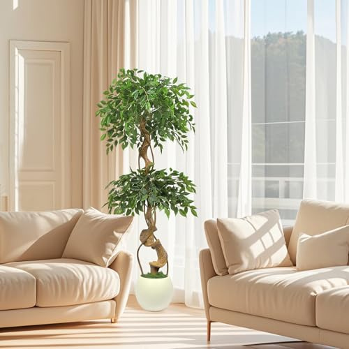 YORFULL Künstliche Pflanzen Groß, 150 cm Künstlicher Groß Banyanbaum, Grüne Künstliche Pflanzen Wie Echt, Kunstpflanzen Geeignet für Indoor, Outdoor, Zuhause, Büro, Garten, Moderne Dekoration