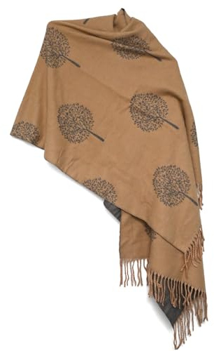 Ollanoos Women Soft Cashmere Wool Scarf, Reversible Knit Design with Fringe Trim, Large Wrap for Pashmina Shawl Blanket, Gift for Her Christmas Birthday