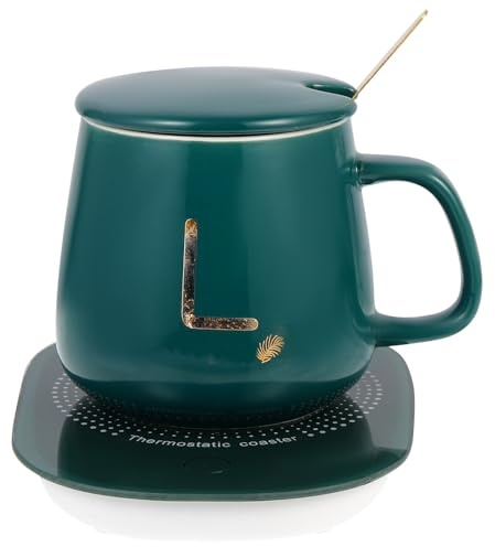 USB Kaffeetassenwärmer Satz 1 aus Keramik und Glas in Grün | Konstante Temperatur für Getränke, für Büroanwendung, Elektrische Versorgung per USB