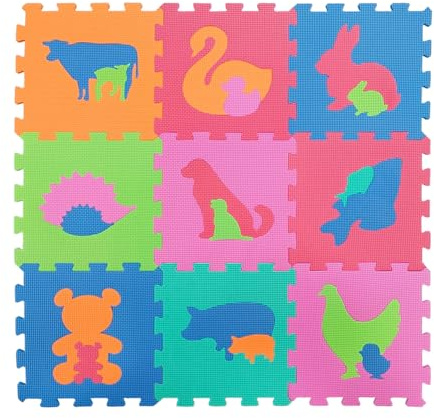 Tappetino Puzzle per Bambini con Animali, 9 Pezzi 30x30 cm, Spessore 1 cm, Multicolore