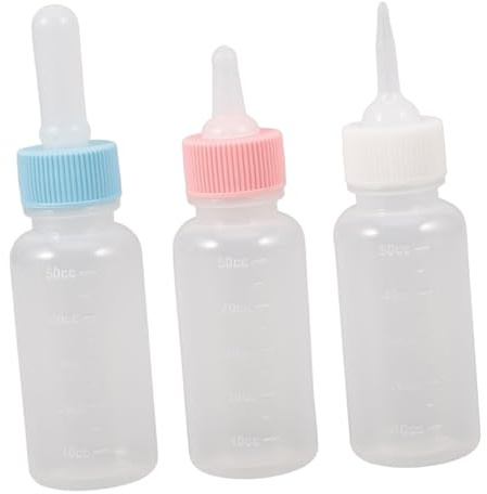 MUELODSIC 3 Stück-Pack Kleine Haustier Futterflasche 50 Ml aus Bruchfestem Kunststoff für Welpen Kätzchen und Kleintiere Wiederverwendbar Tragbar für Haustierfütterung Unterwegs