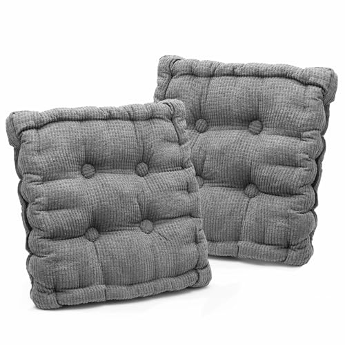 LOMUG 2er Set Dickes Sitzkissen 40x40 cm Grau, 10 cm hohe Sesselauflage Sitzerhöhung Bodenkissen Stuhlkissen Sitzpolster Stuhlauflage Extra Dicke Sitzauflagen für Innen & Außen Gartenstuhl Bank Küche