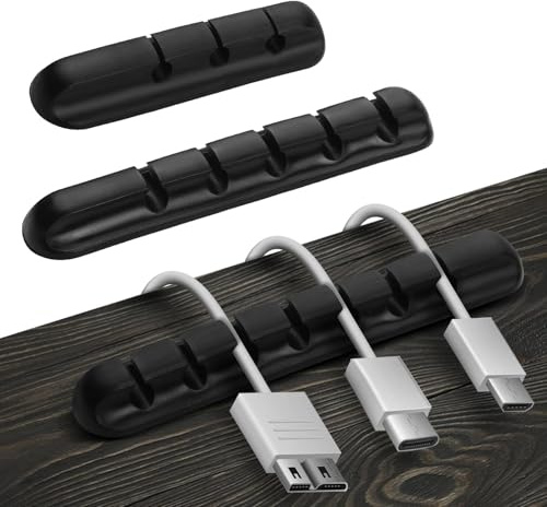 LxsNyvantic Organisateur de Câbles en Silicone Noir – Clips de Bureau avec 3/5/7 Fentes – Adhésif Renforcé pour Bureau, Maison, Voiture & Setup Gaming – Compatible Câbles jusqu’à 7 mm
